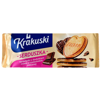 Печиво здобне сердечка з шоколадом Кракушкі Krakuski serduszka 171g 26шт/ящ