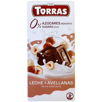Шоколад молочний з фундуком (без цукру) Торрас Torras leche avellanas milk&hazelnuts 75g 48шт/ящ