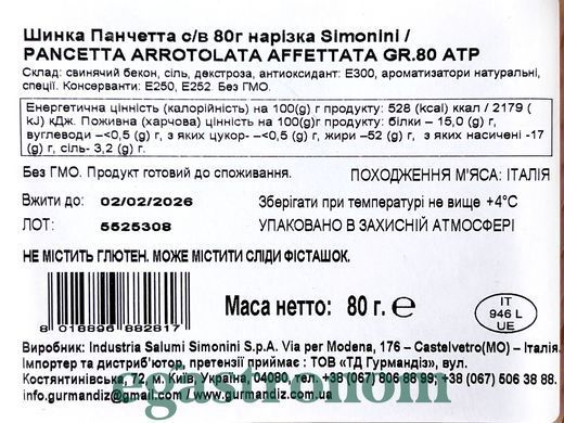 Шинка нарізка панчетта Сімоніні Simonini 15шт/ящ