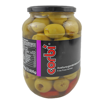 Оливки коктейль Корбі з перцем без кісточки (фіол.) Corbi 825g 6шт/ящ