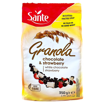 Гранола з білим шоколадом та полуницею Санте Sante chocolate & strawpieces 350g 14шт/ящ