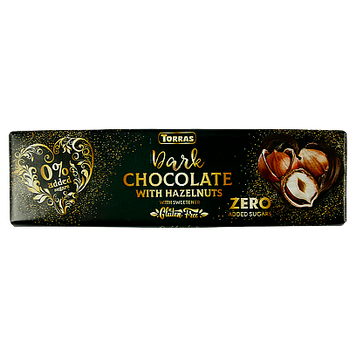 Шоколад чорний з фундуком (без цукру) Торрас Torras dark hazelnuts ZERO 300g 14шт/ящ